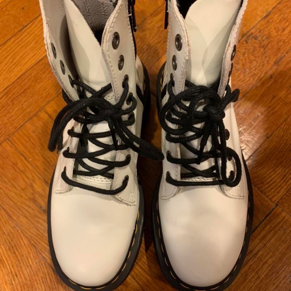 Dr Martens Jaden platforms boots in white, size 6